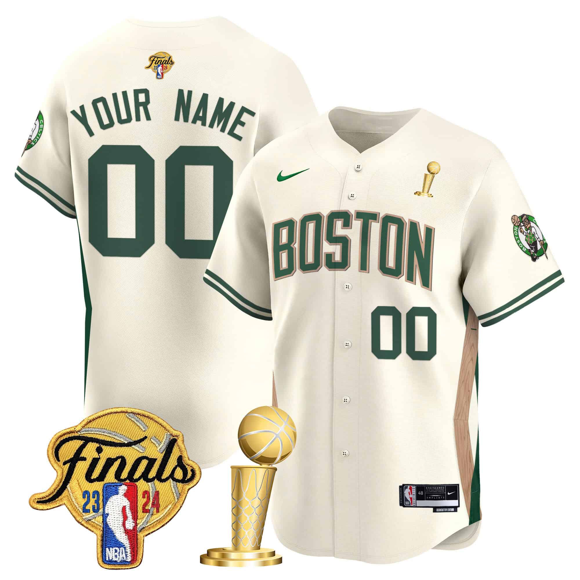 Men Boston Celtics Cream 2024 Nike Final & Champions Patch Baseball Custom NBA Jersey->customized nba jersey->Custom Jersey